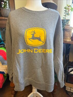 John Deere Gray Crewneck Sweatshirt with Yellow Logo